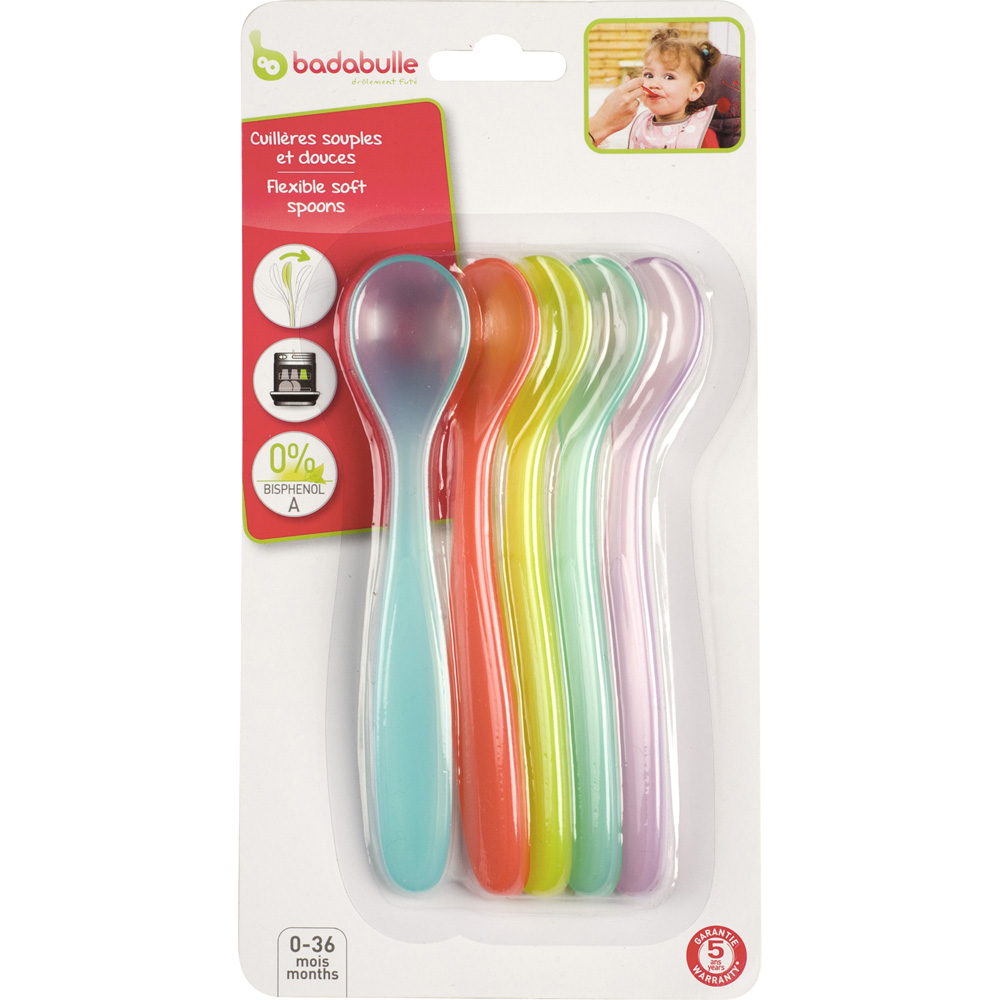 Badabulle Lot De 5 Cuillères 1er Age Silicone - rouge - Idyllemarket
