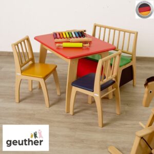 Geuther_2_SET20_Couleur_BT_Ensemble_Bambino_Multicouleur Ensemble Table 2 Chaises et Banc coffre BAMBINO Multicolores