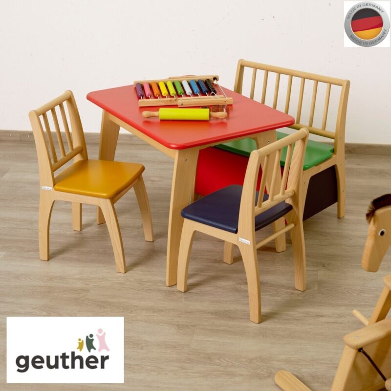 Geuther_2_SET20_Couleur_BT_Ensemble_Bambino_Multicouleur Ensemble Table 2 Chaises et Banc coffre BAMBINO Multicolores
