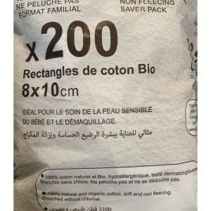 Pads rectangles de Soin en Coton 100% Bio - 200 unités