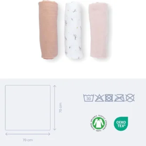 Domoo 34001001 4 Set De 3 Langes Muslin 70x70 Cm Flower Pink Lovely