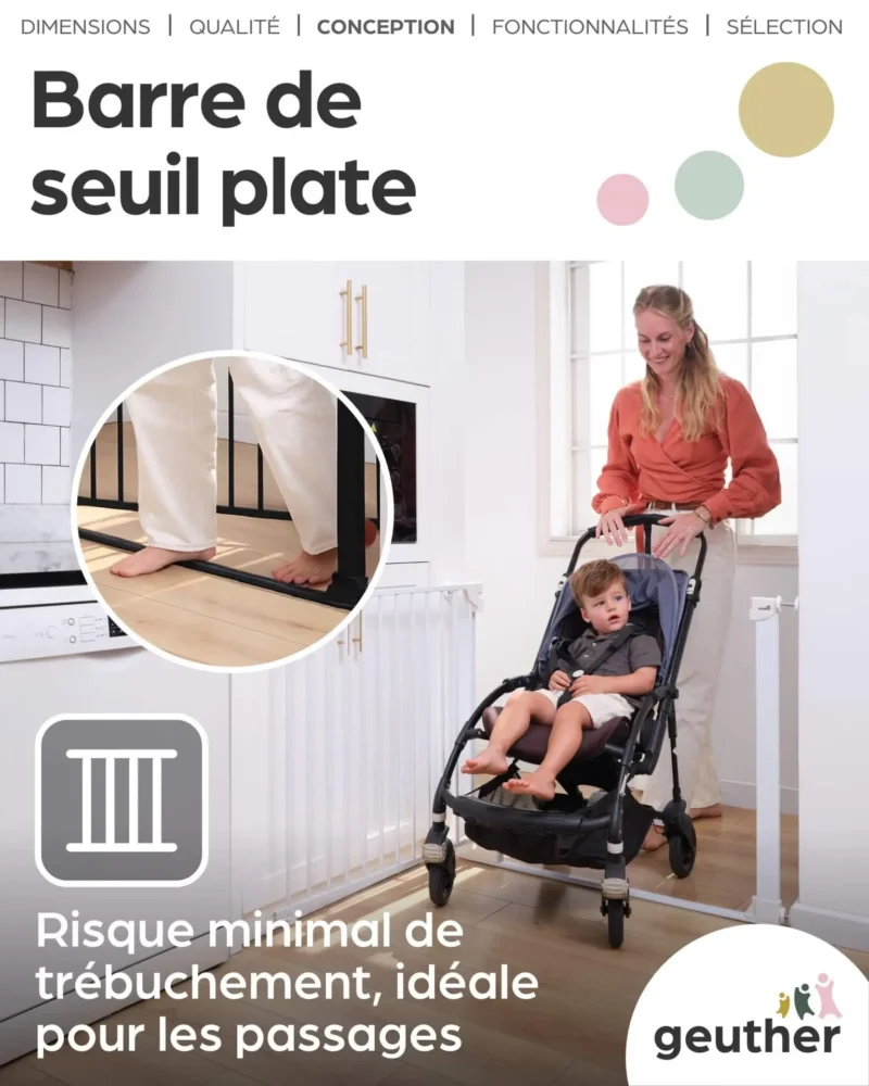 Geuther 4760 WE 4 Barrière De Sécurité Easylock Flatstep 104 Cm 111 Cm Blanc