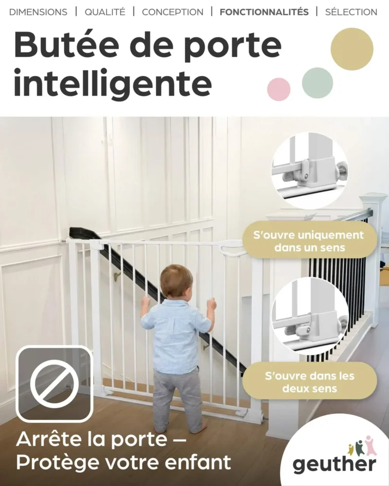 Geuther 4760 WE 6 Barrière De Sécurité Easylock Flatstep 104 Cm 111 Cm Blanc