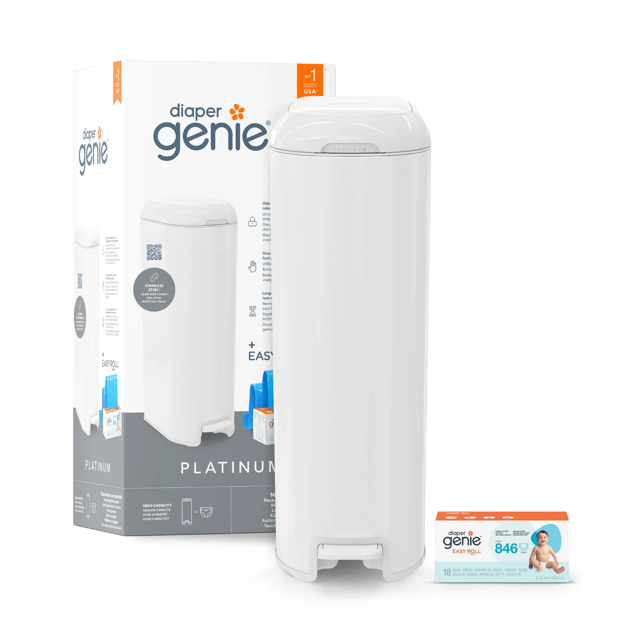Poubelle à Couches Diaper Genie Platinum Blanc