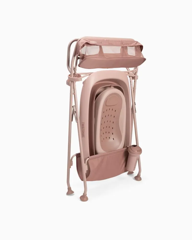 Twistshake 79262 79725 4 Pack De Luxe Baignoire Rose Pliable Pour Bébé Avec Support+coussin+rince cheveux+jouets De Bain 0m+
