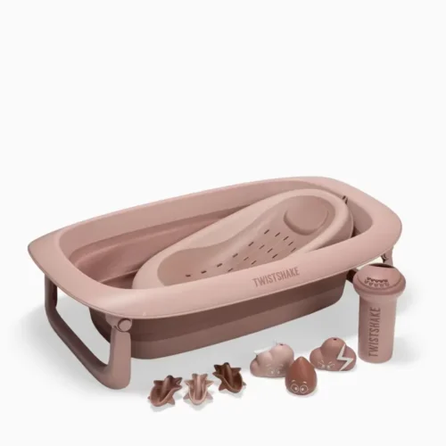 Twistshake 79262 1 Kit Deluxe Baignoire Rose Pliable Pour Bébé Avec Coussin+rince cheveux+jouets De Bain 0m+