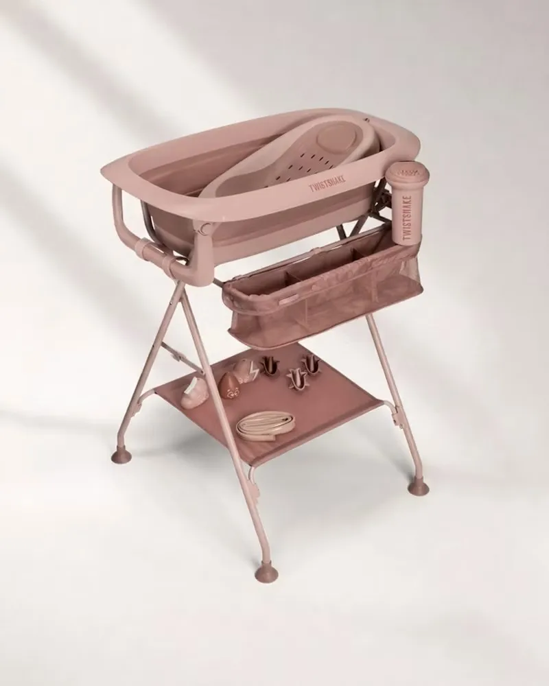 Twistshake 79262 6 Kit Deluxe Baignoire Rose Pliable Pour Bébé Avec Coussin+rince cheveux+jouets De Bain 0m+