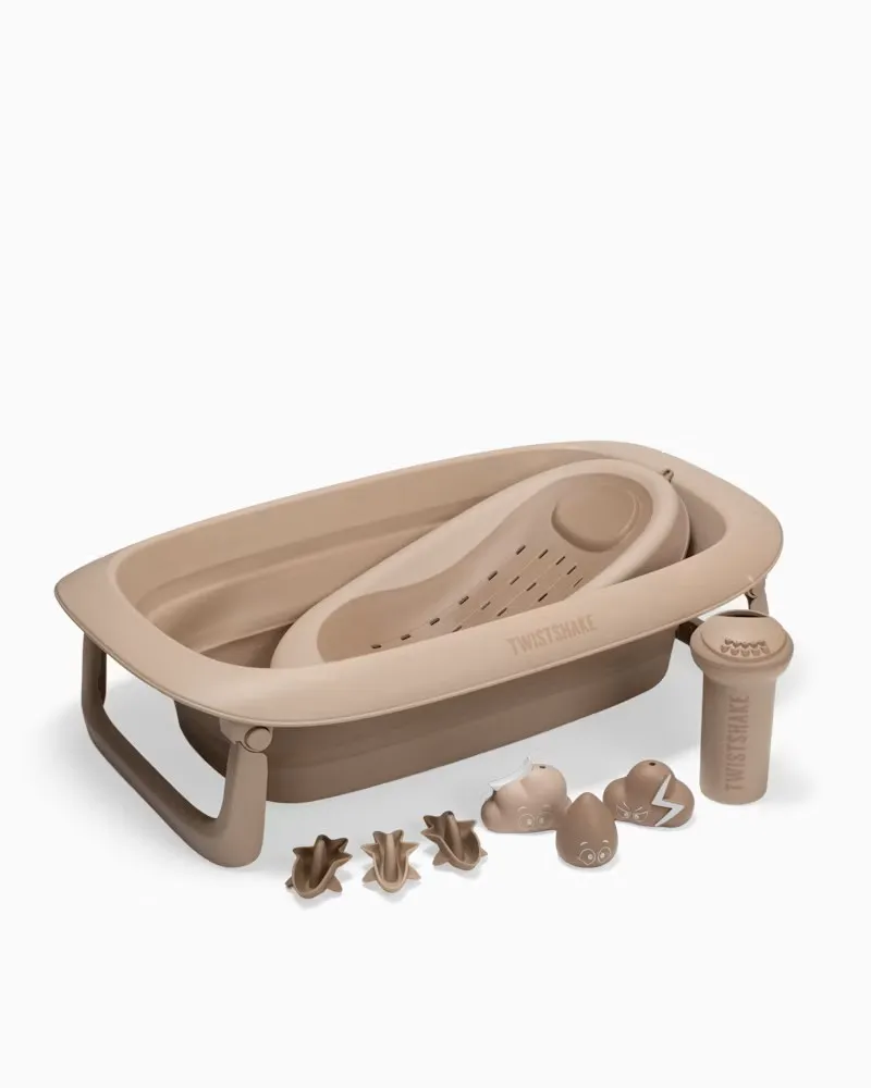 Twistshake 79276 6 Kit Deluxe Baignoire Mocha Pliable Pour Bébé Avec Support+rince cheveux+jouets De Bain 0m+ Twistshake 79276 6 Kit Deluxe Baignoire Mocha Pliable Pour Bébé Avec Support+rince cheveux+jouets De Bain 0m+